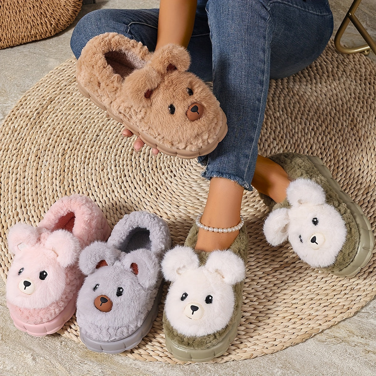 Women's Cartoon Plush Slippers with EVA Sole, Sweet Style Animal Print, All-Season Comfortable Home Slippers, Hand Washable Fabric Insole and Upper - For Women - Cozy & Cute - Perfect Gift for Birthday & Holidays
